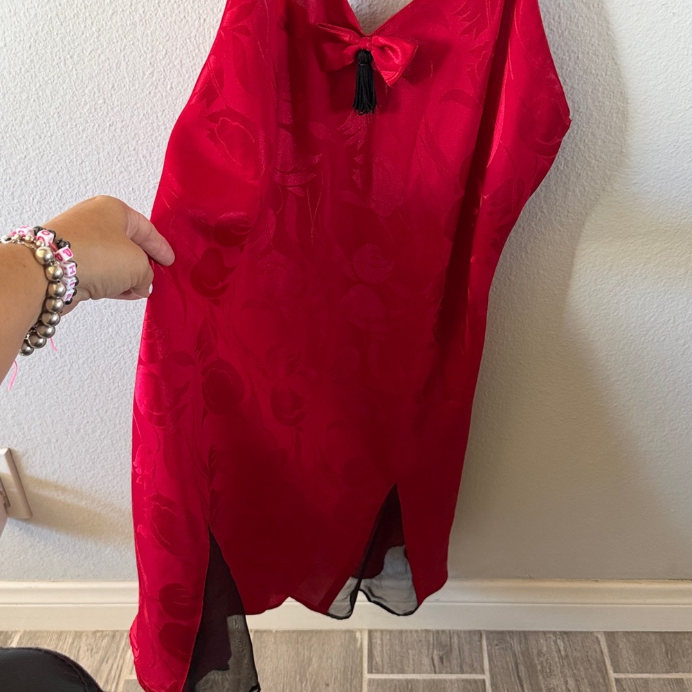 Victoria's Secret Red Satin Slip with Tassel Bow